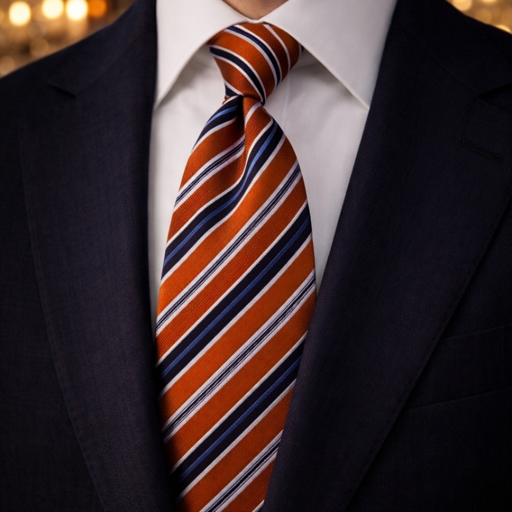 VINTAGE MASSIMO BIZZOCCHI SILK STRIPED TIE MADE IN ITALY ORANGE BLUE